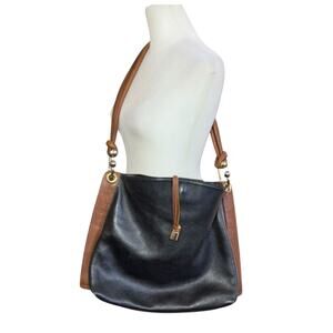 Valentino by Mario Valentino Handbag Black Brown‎ Leather Shoulder Purse Slouchy